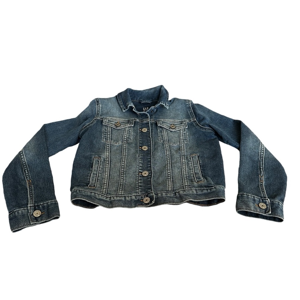 GAP Kids Girls Soft Stretch Denim Jean Jacket Blue Med Wash Snaps Size L 10-11